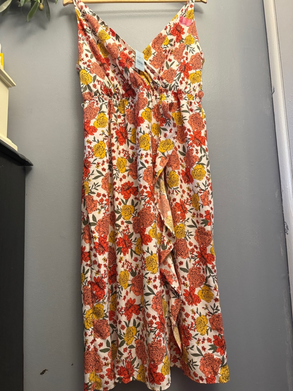 LOFT Cream Sundress with Red-Orange & Yellow Floral Print